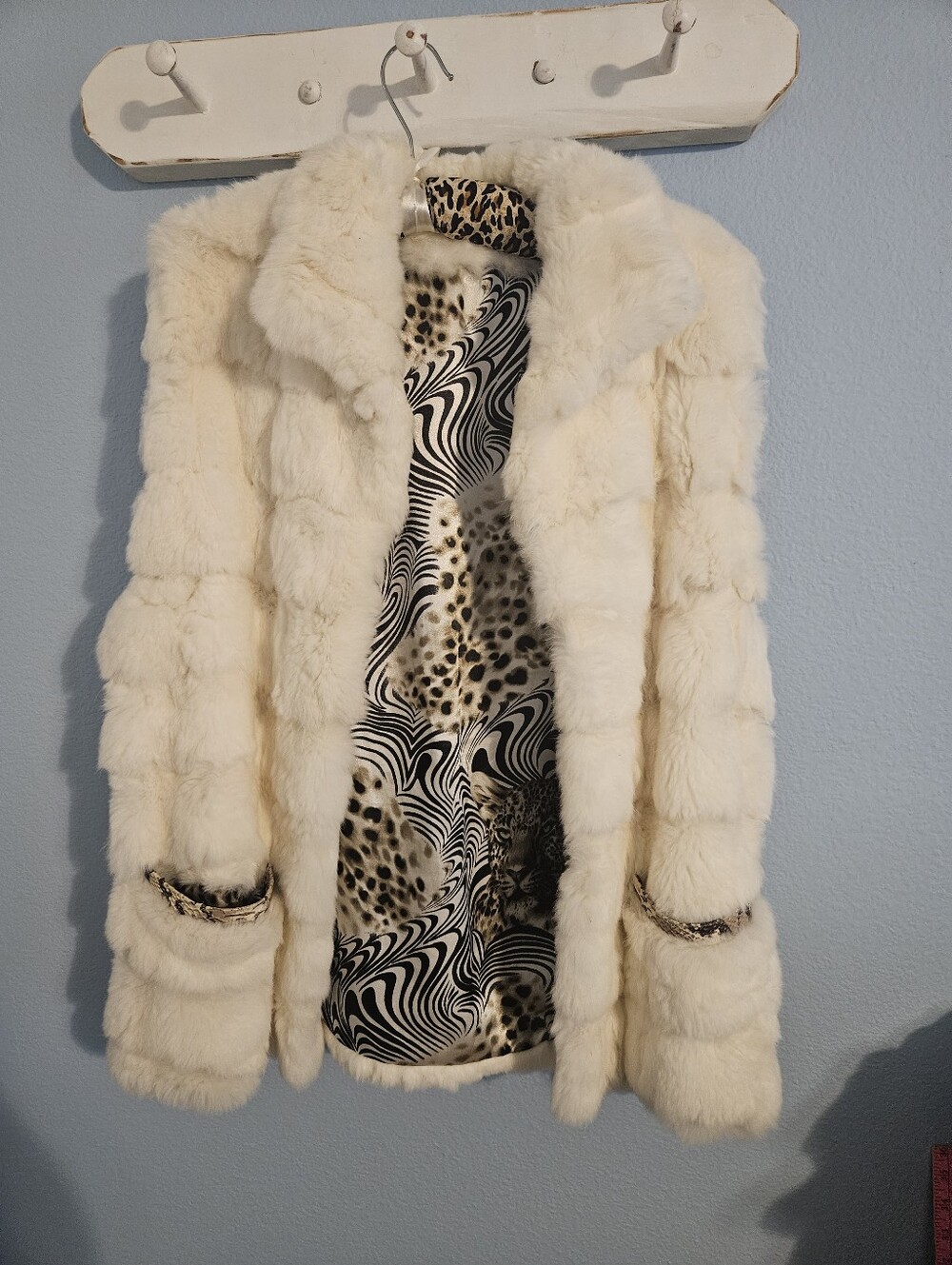 Women's Cream Rabbit Fur Vest with Printed Lining